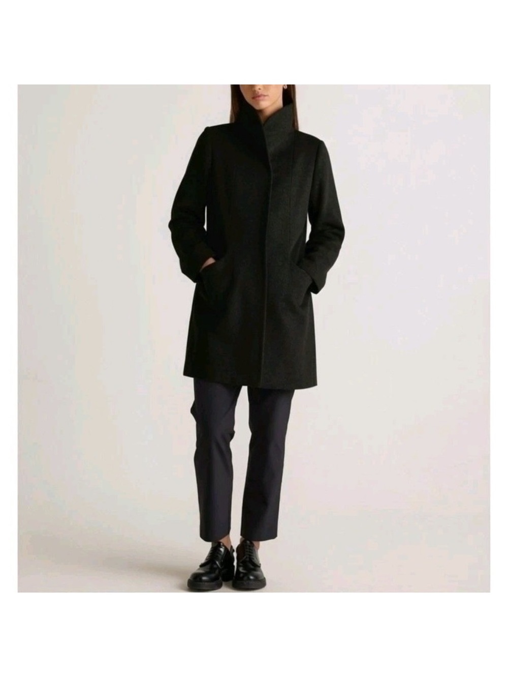 Quince Black Wool Cocoon Coat with Shawl Collar - XS, like new